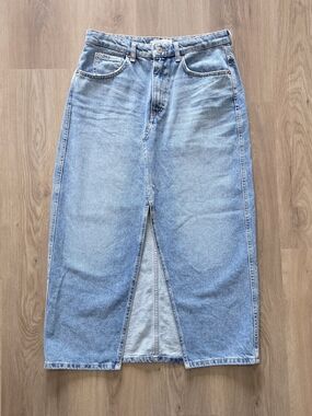Mng Wmns Denim Front Slit Midi Skirt M Festival Bohocore Minimalist Normcore